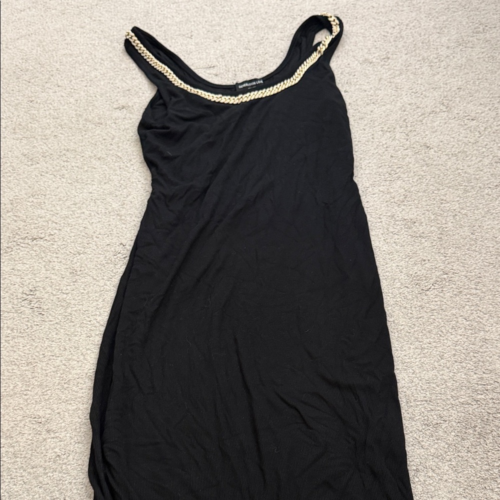 Generation Love Black One-Shoulder Dress with Gold Chain